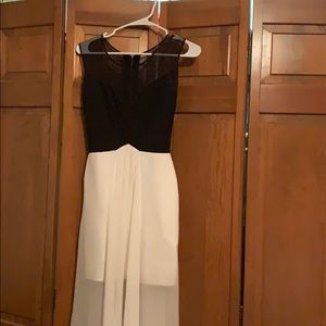 BCBG black and white gown with long overlay
